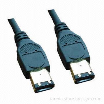Firewire 6 to 6-pin Cable Assembly, Black Color, OD5.5mm, All Copper Wire, Copper Shielded